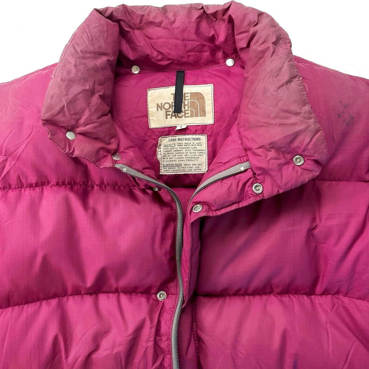 1970s The North Face “Brown Label” Down Jacket, Berry Pink (L/XL)