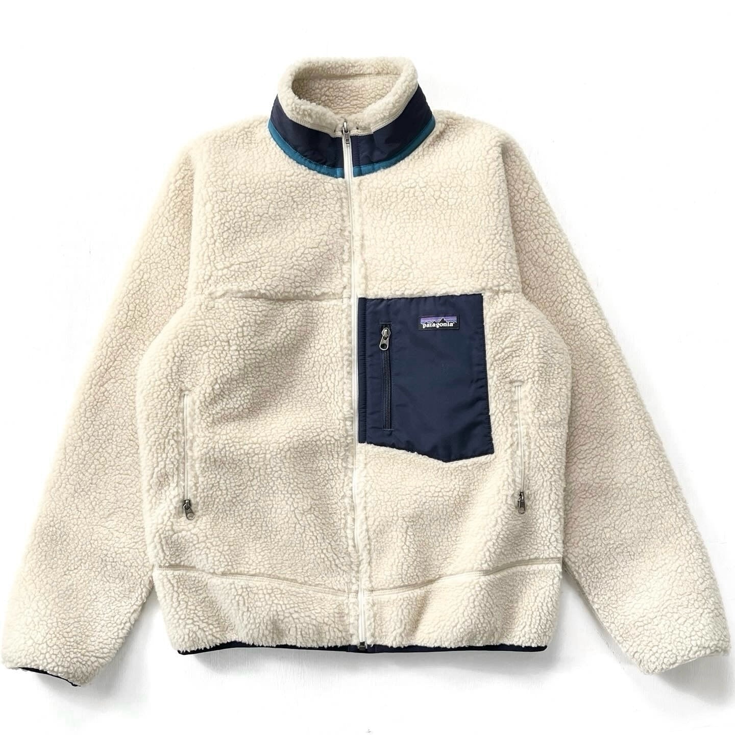 2015 Patagonia Retro-X Fleece Jacket, Natural & Classic Navy (S)