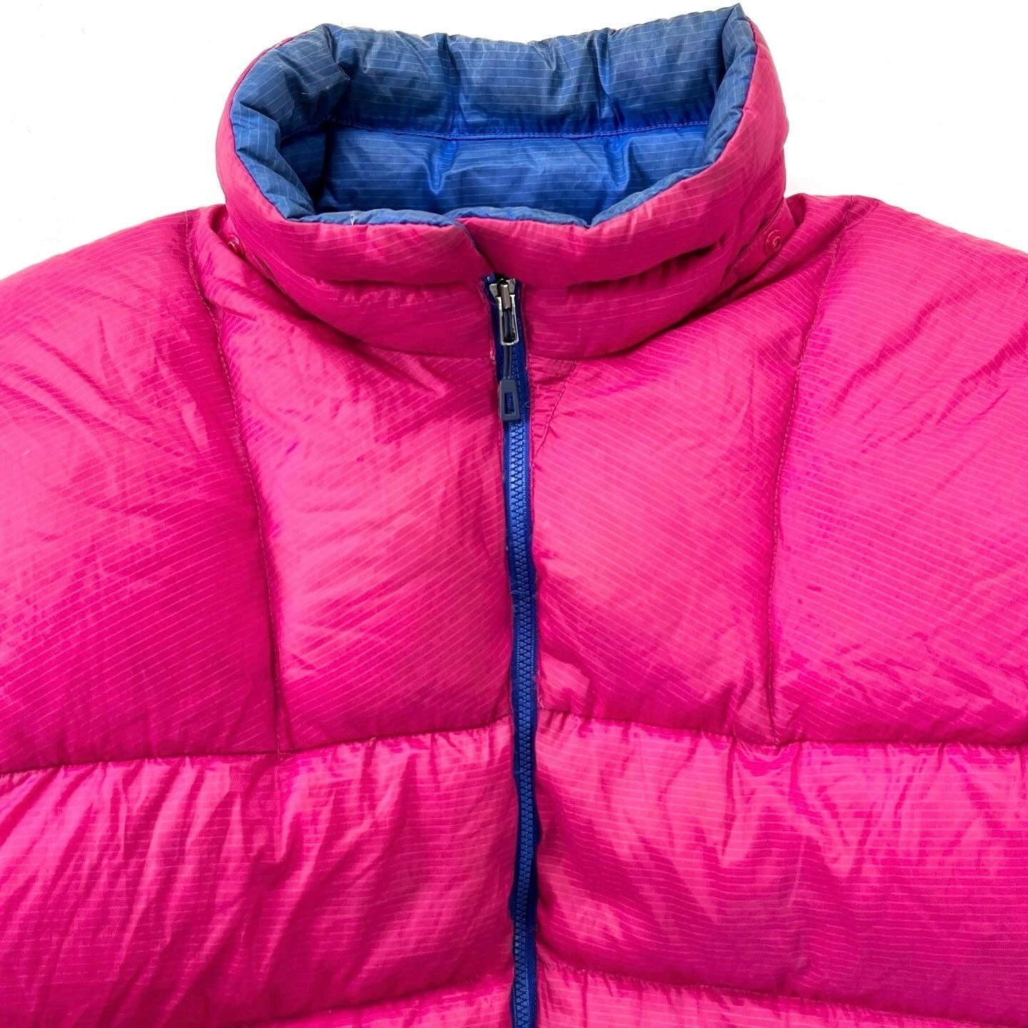 1989 Patagonia Hi-Loft Full-Zip Goose Down Jacket, Fuchsia & Electric Blue (L)