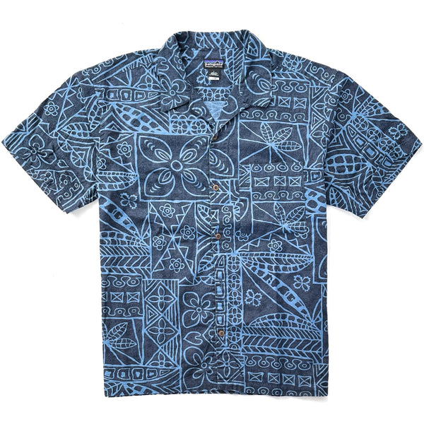 2001 Patagonia Mens Cotton A/C Print Shirt, Bark Cloth: Whale Blue (L)