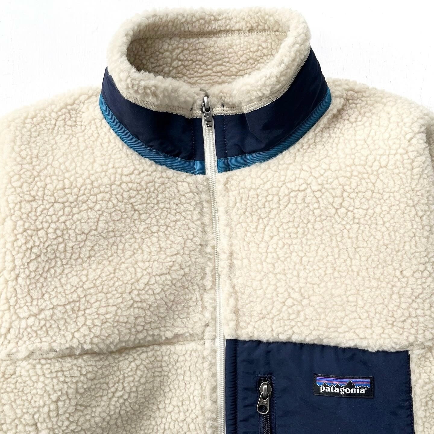 2015 Patagonia Retro-X Fleece Jacket, Natural & Classic Navy (S)