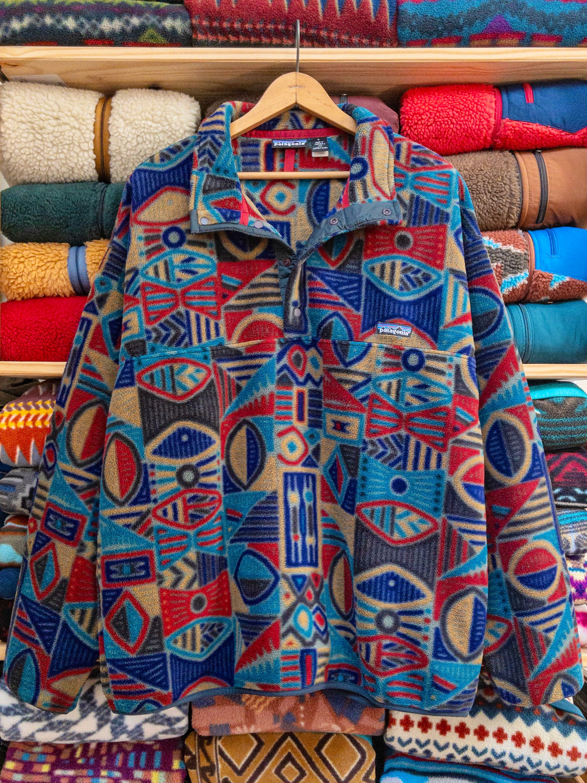 1995 Patagonia Made In The U.S.A. Printed Synchilla Snap-T, Aboriginal (L)