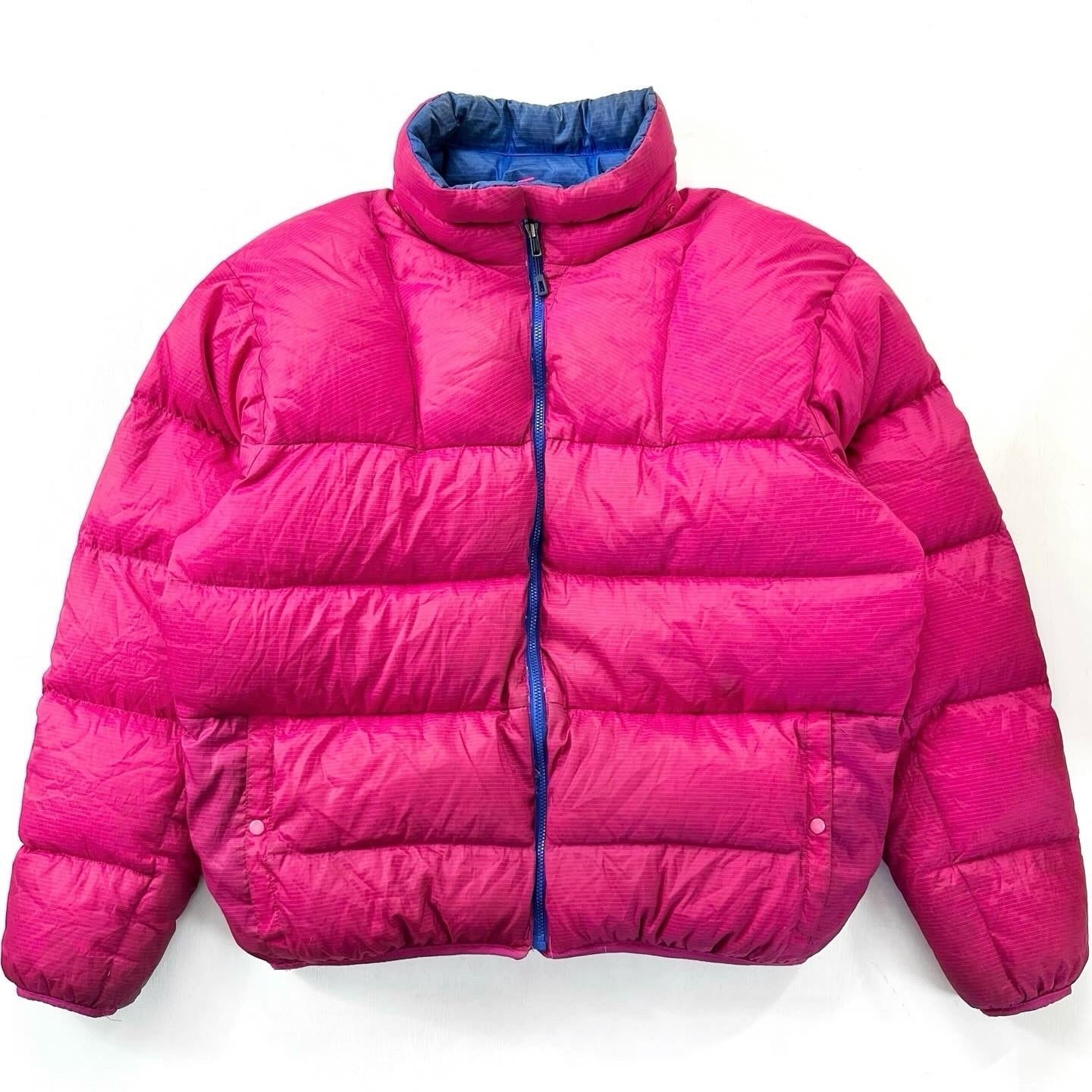 1989 Patagonia Hi-Loft Full-Zip Goose Down Jacket, Fuchsia & Electric Blue (L)