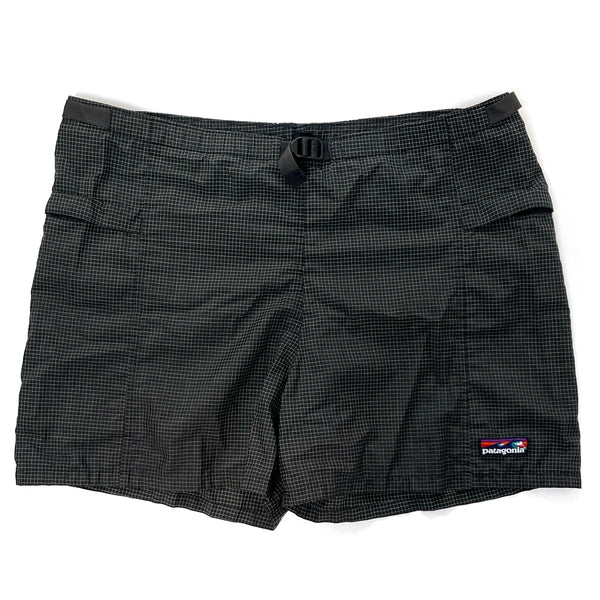 1995 Patagonia 5” Wave Logo Ripstop Nylon River Shorts, Gridstop: Black (XL)
