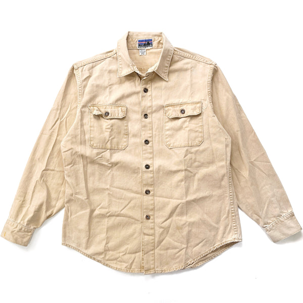 1970s Patagonia “Big Label” Cotton Canvas Shirt, Light Tan (L)