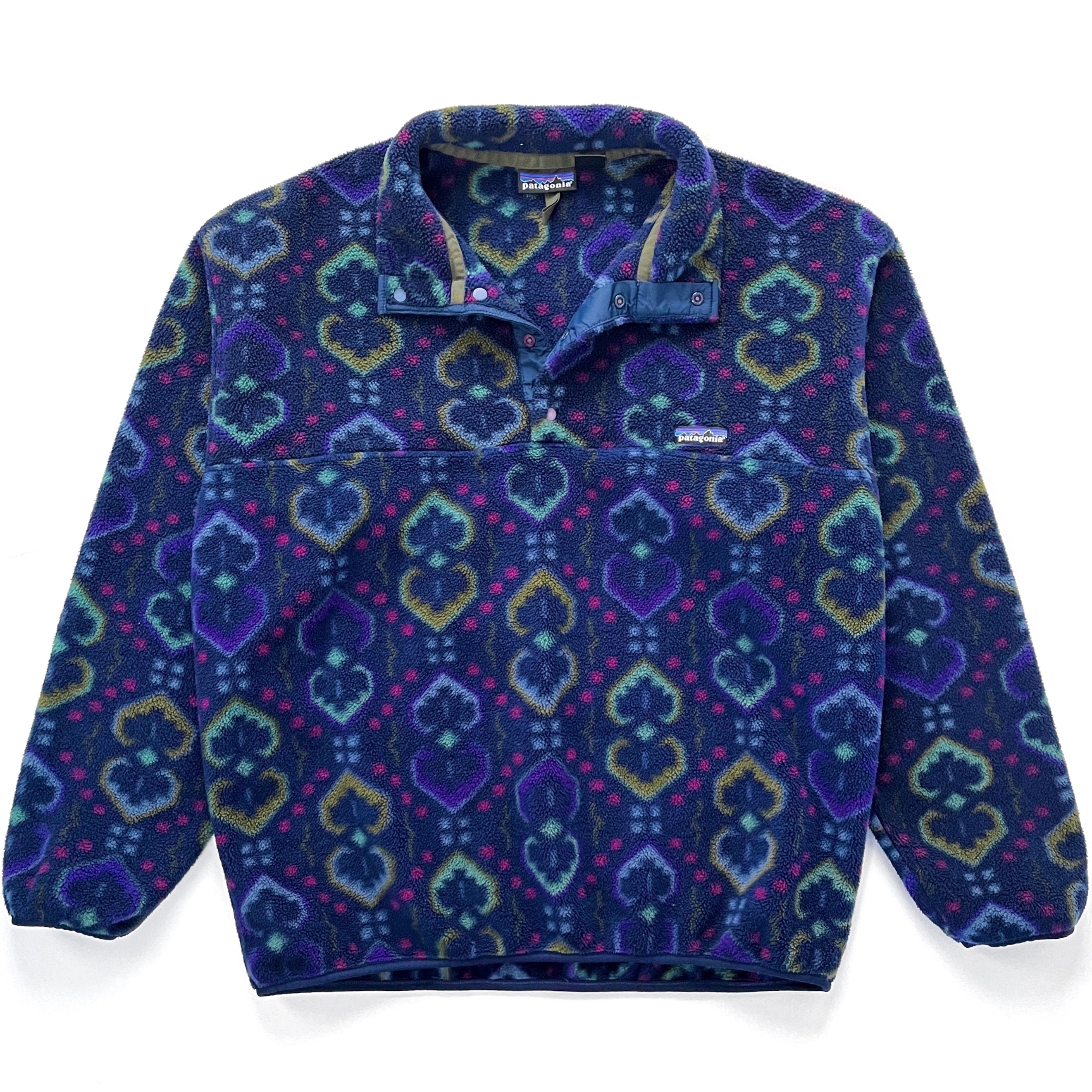 1994 Patagonia Made In The U.S.A. Printed Synchilla Snap-T, Tapestry: Ink Blue (L)