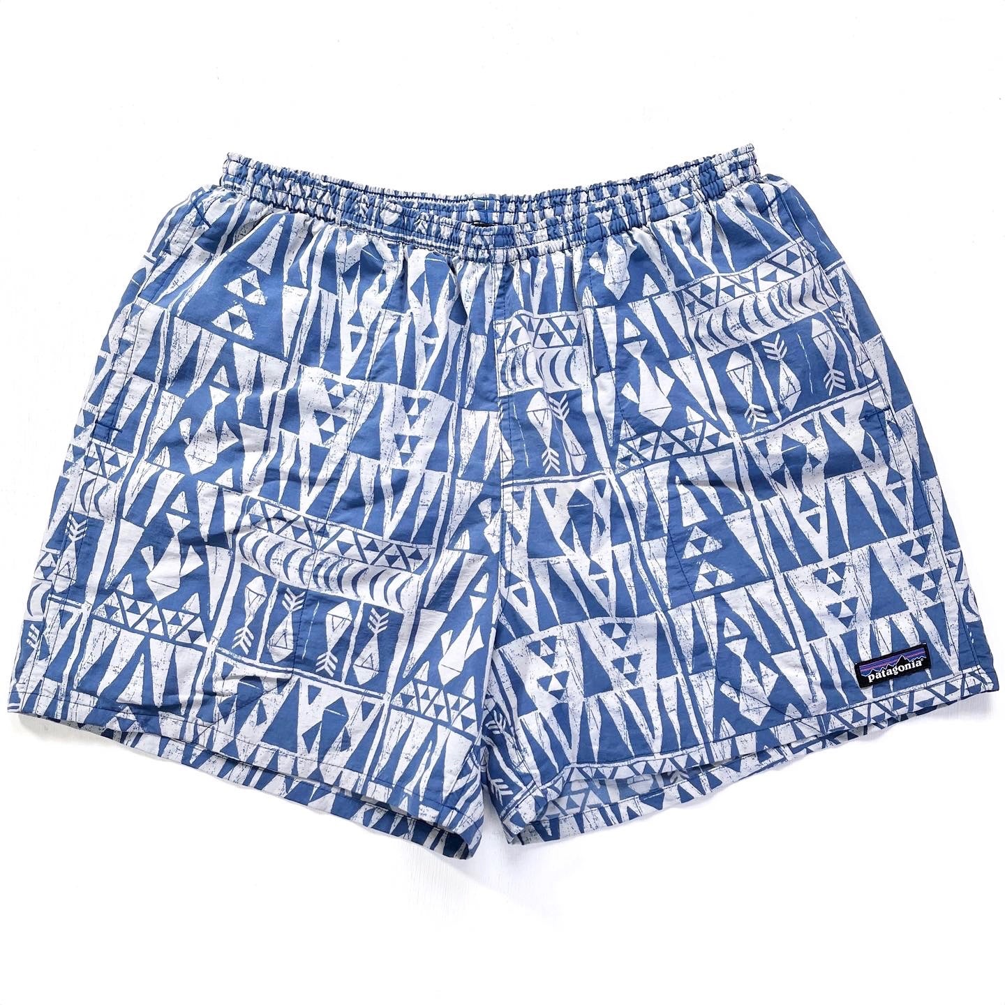 2017 Patagonia Mens 5” Printed Baggies Shorts, Tribal Geo: Blue (M)