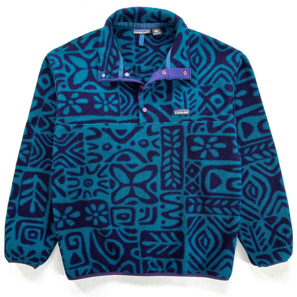 1995 Patagonia Printed Synchilla Snap-T, Island Block: Dark Teal (M)