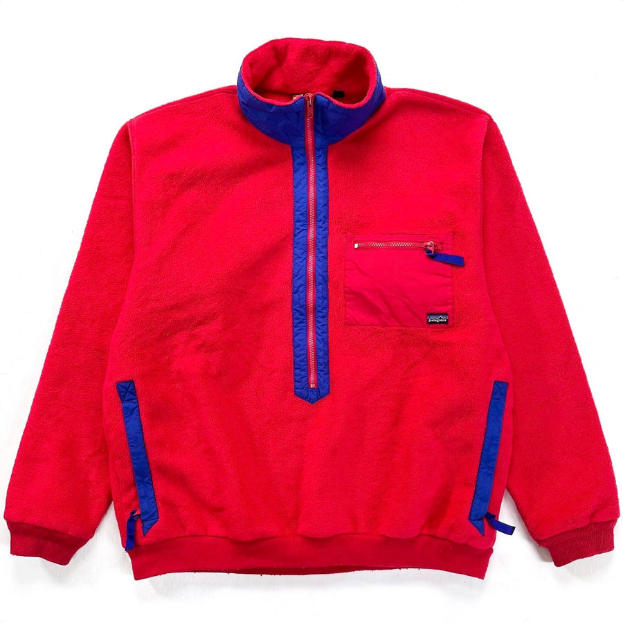 1988 Patagonia Synchilla Half-Zip Fleece Sweater, Red & Cobalt (XL)