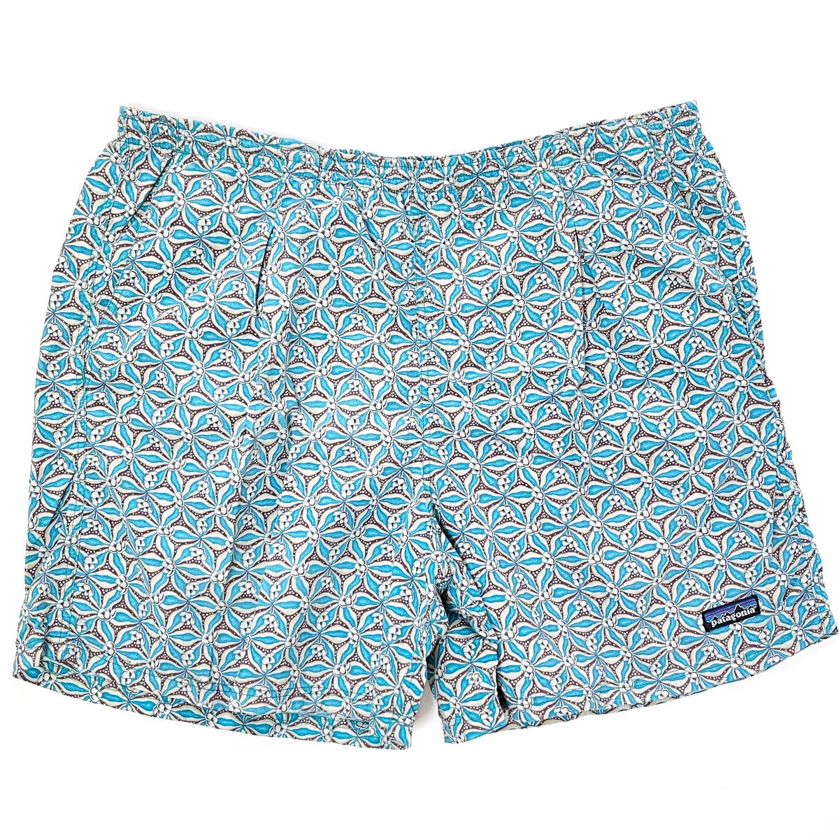 1996 Patagonia 5” Pleated Printed Nylon Baggies Shorts, Lotus: Reef Green (XL)
