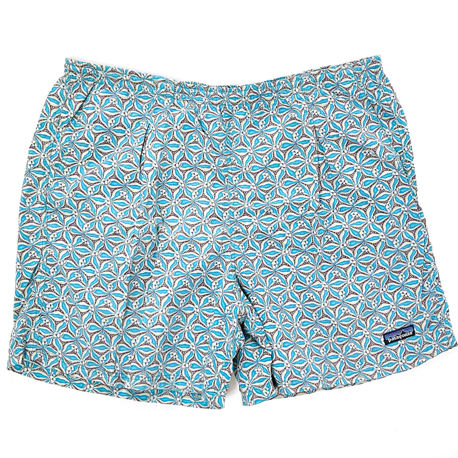 1996 Patagonia 5” Pleated Printed Nylon Baggies Shorts, Lotus: Reef Green (XL)