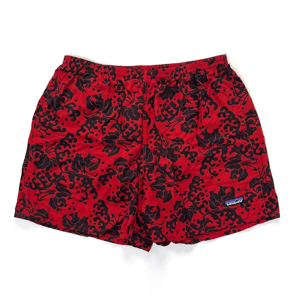 2006 Patagonia Mens 5” Printed Nylon Baggies Shorts, Red & Black (L)