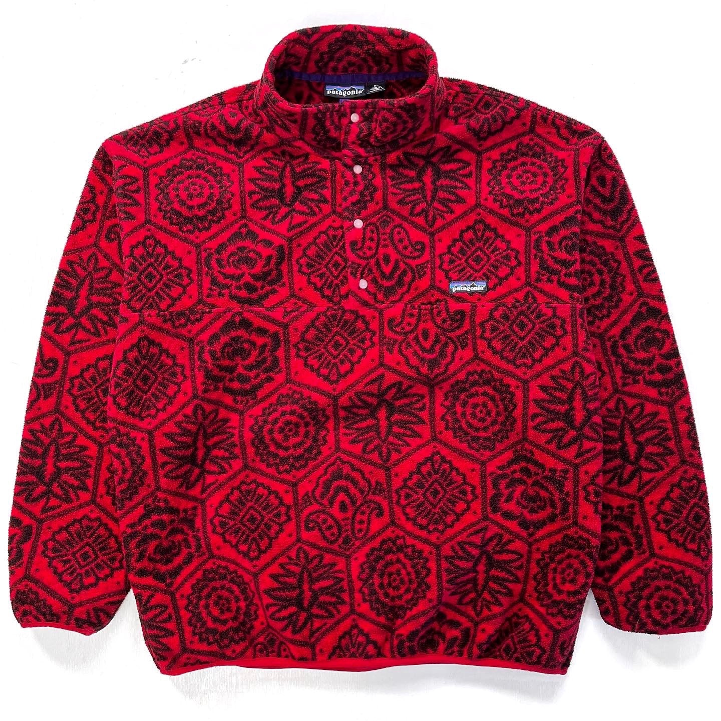1995 Patagonia Printed Synchilla Snap-T, Nepali Hexagon: Chili (XL)