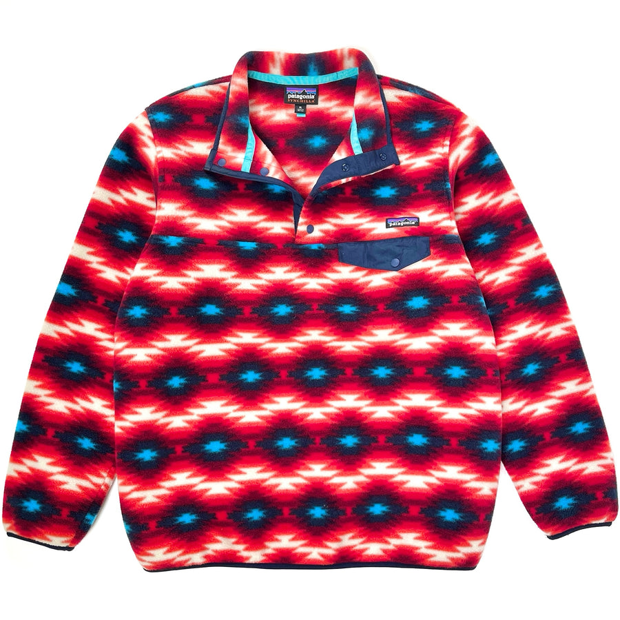 2015 Patagonia Womens Printed Synchilla Snap-T, Wild Desert: Classic Red (XL)