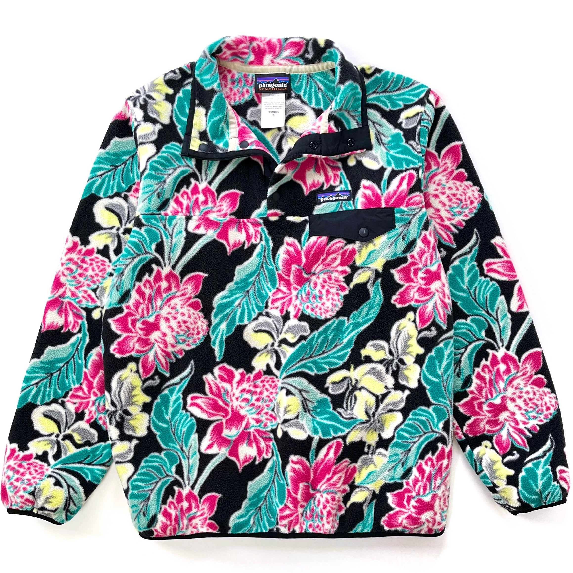 2015 Patagonia Womens Printed Synchilla Snap-T, Manoa: Black (M)