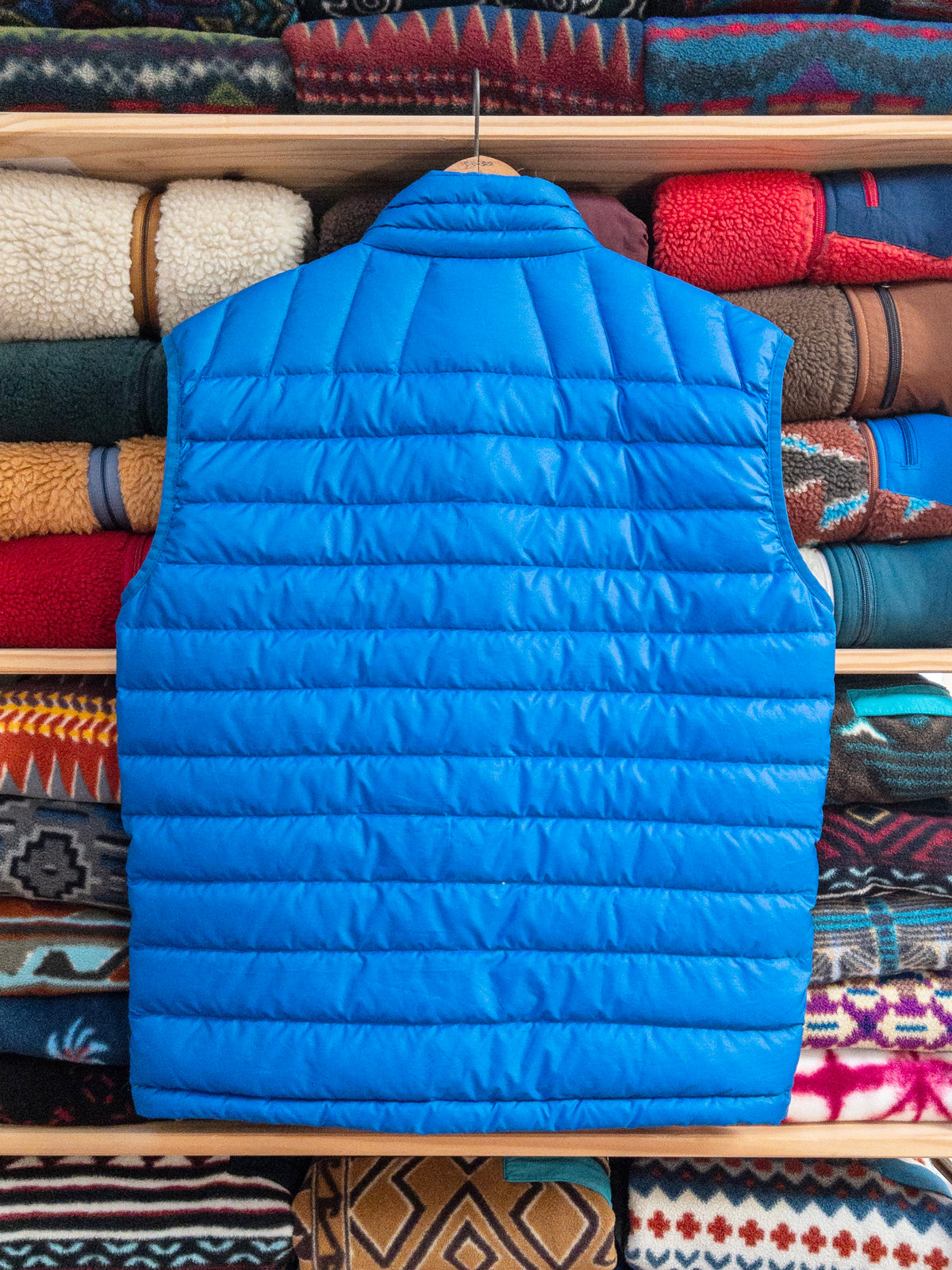 2010 Patagonia Mens Full-Zip Down Vest, Royal Blue / Red (M)