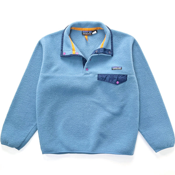 2000 Patagonia Synchilla Snap-T Fleece Pullover, Dusty Blue / Gold / Navy (S)