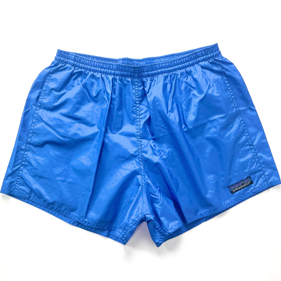 1990 Patagonia Mens 3” Ripstop Nylon Baggies Lites Shorts, Bright Blue (S)