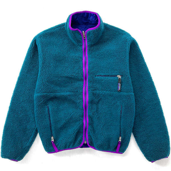 1993 Patagonia Reversible Deep Pile Glissade Cardigan, Bluegrass & Purple (S)