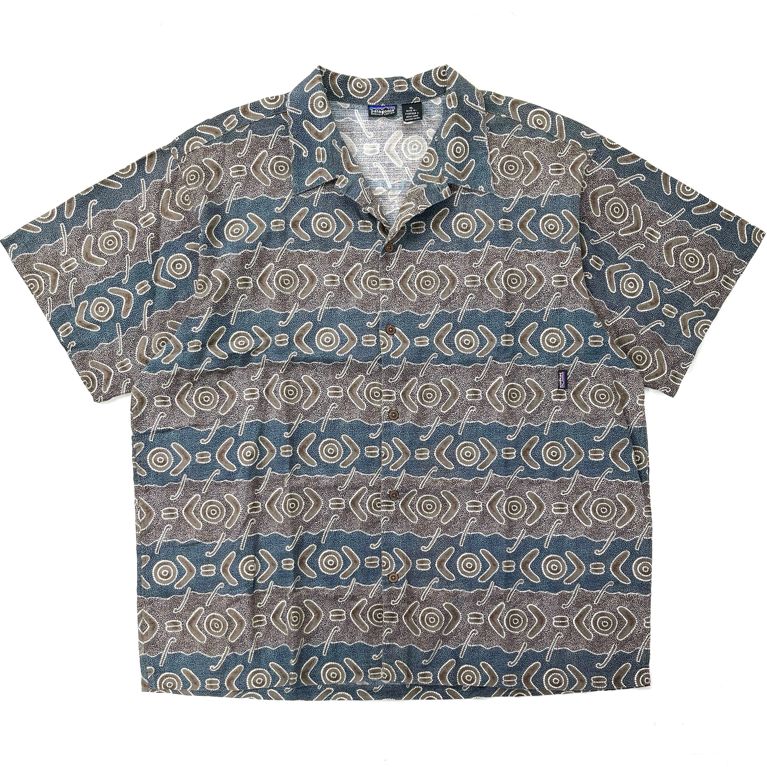 1999 Patagonia Mens A/C Cotton Print Shirt, Boomerang: Vintage Khaki (XXL)