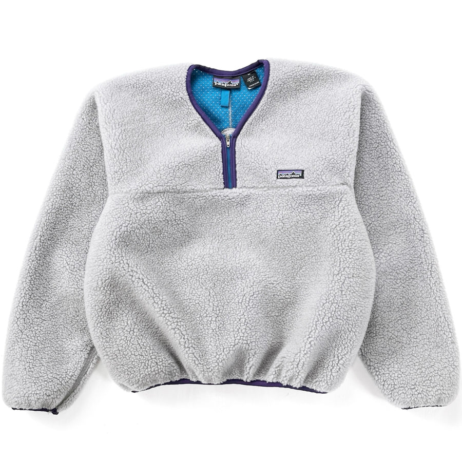 1993 Patagonia Retro Pile Paddling Pullover, Heather Grey & Deep Water (M)
