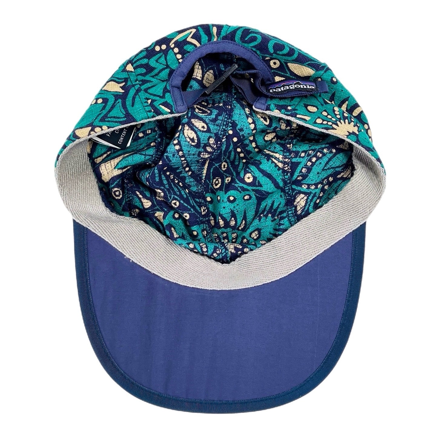 1995 Patagonia Printed Cotton Spoonbill Cap, Hidden Fish: Dark Teal (L)