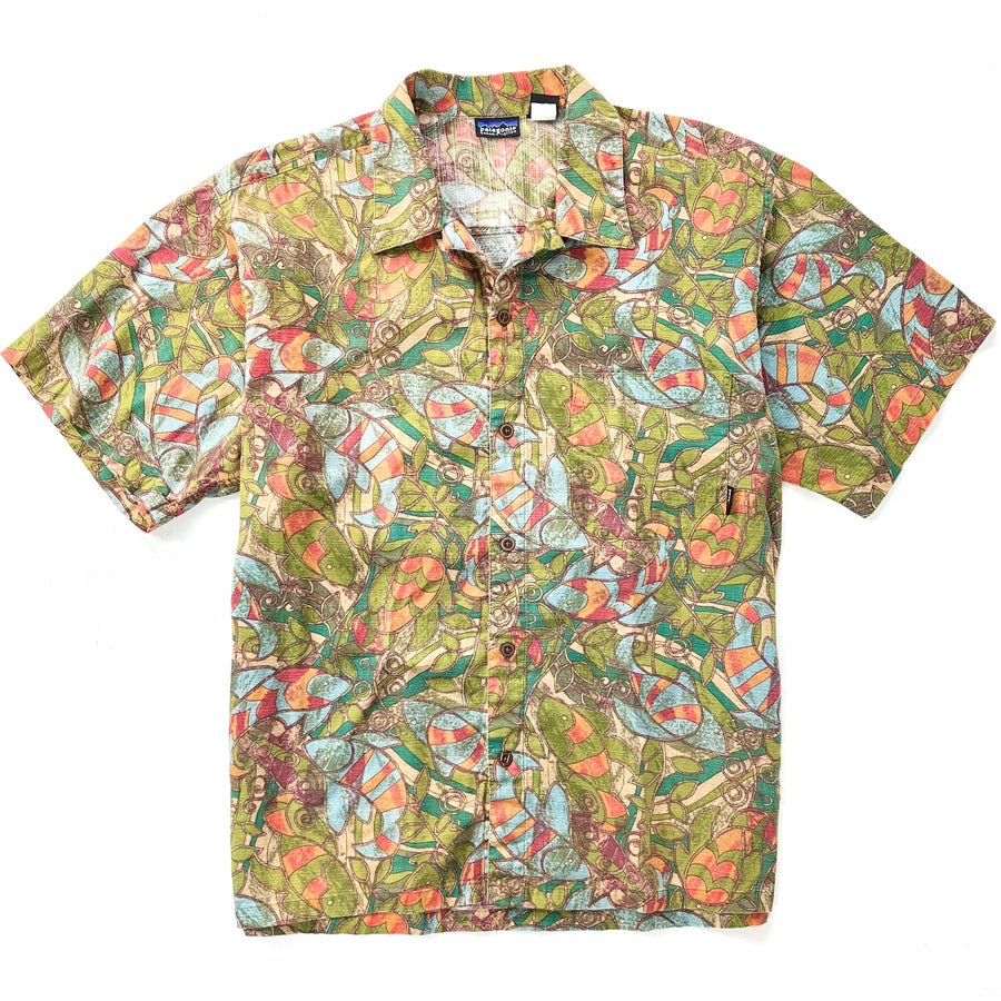1999 Patagonia Mens A/C Cotton Print Shirt, Shallows: Mineral Blue (M/L)
