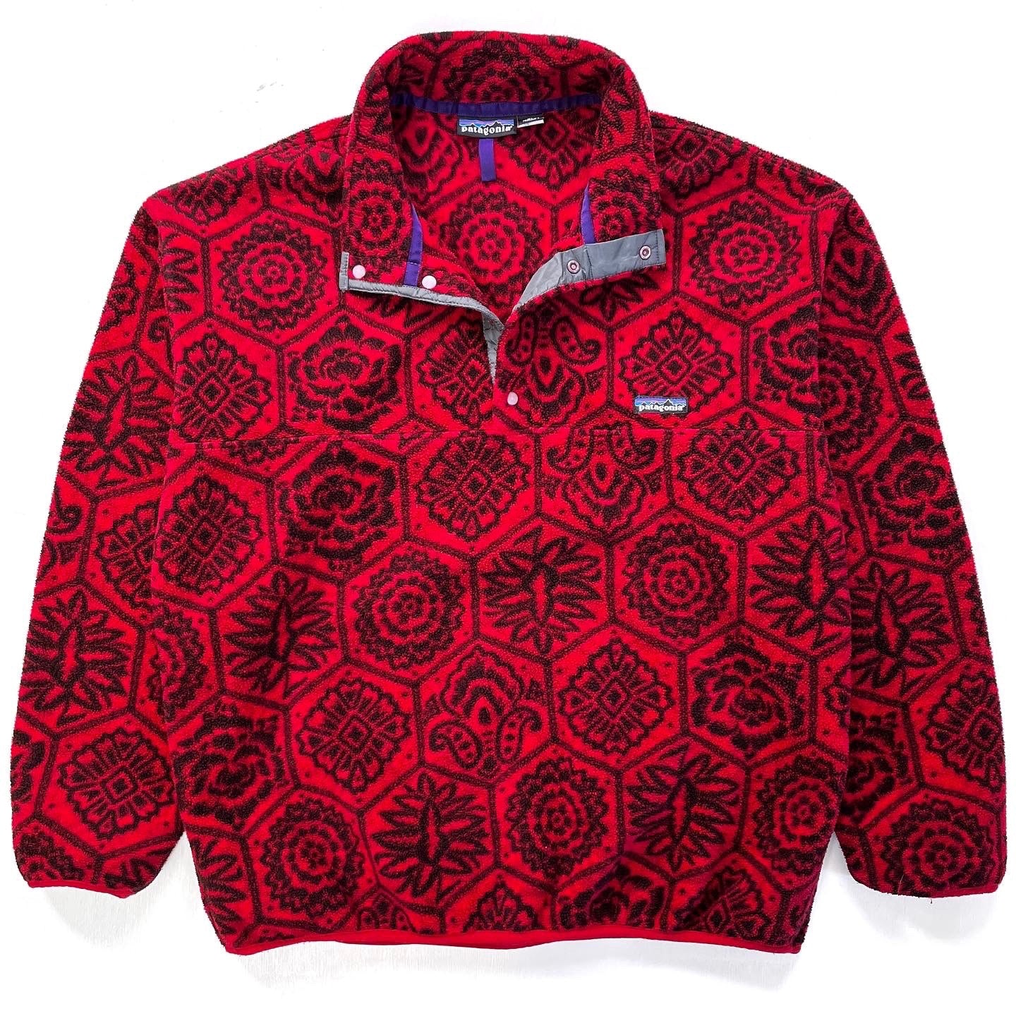 1995 Patagonia Printed Synchilla Snap-T, Nepali Hexagon: Chili (XL)