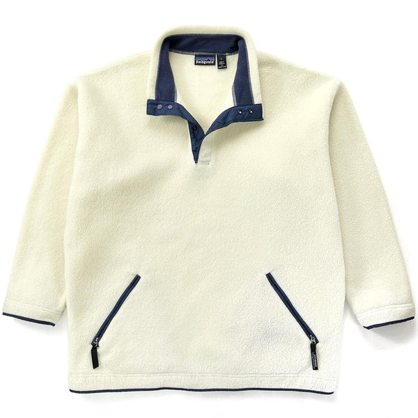 1995 Patagonia Synchilla Big-T Pullover, Ivory & Charred Blue (XL)