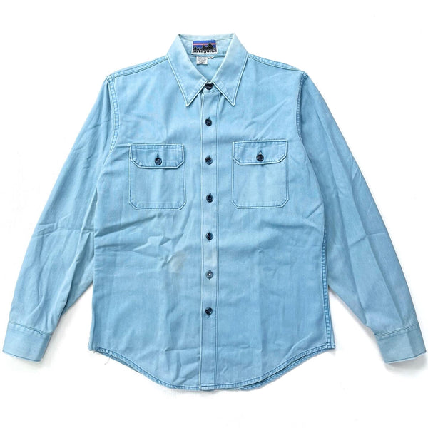 1970s Patagonia “Big Label” Cotton Canvas Shirt, Light Blue (M)
