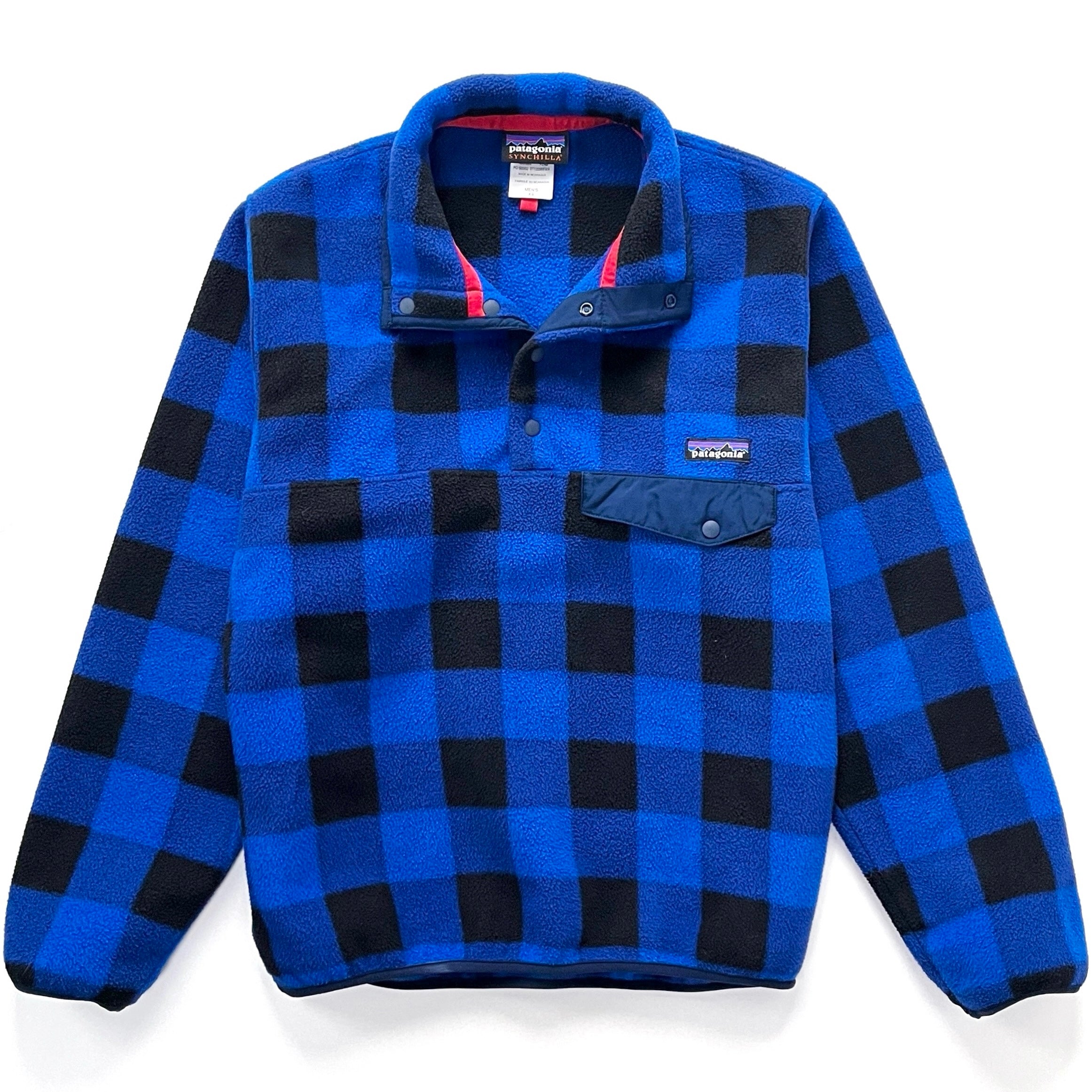 2014 Patagonia Printed Synchilla Snap-T Pullover, Fuzzy Plaid: Andes Blue (XS/S)