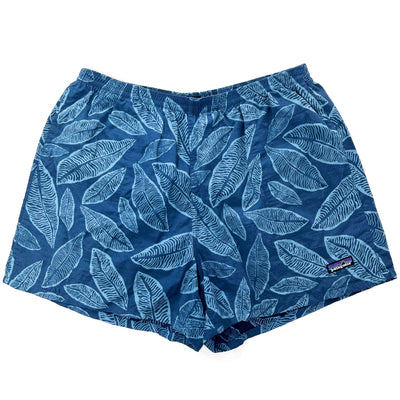 2005 Patagonia Mens 5” Printed Nylon Baggies Shorts, Leaf Print: Blue (L)