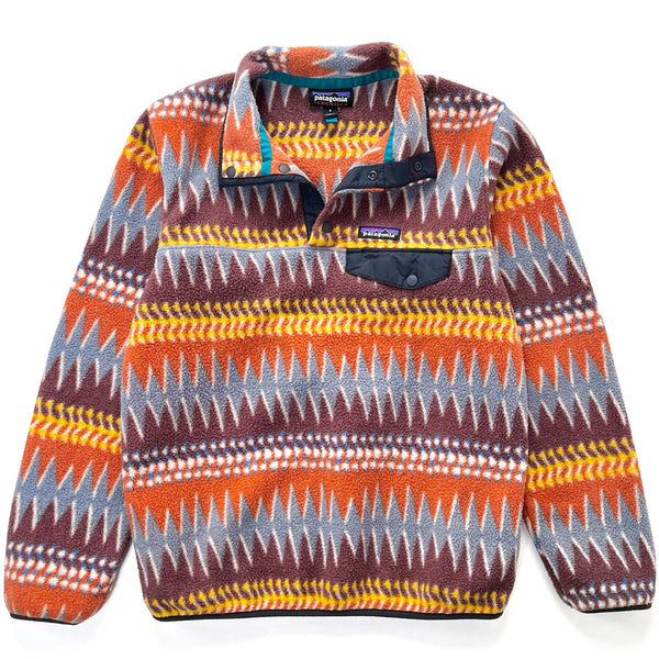 2017 Patagonia Womens Printed Synchilla Snap-T, Laughing Waters: Dark Ruby (S)