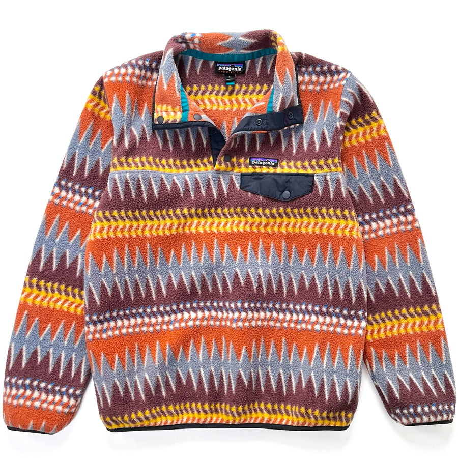 2017 Patagonia Womens Printed Synchilla Snap-T, Laughing Waters: Dark Ruby (S)