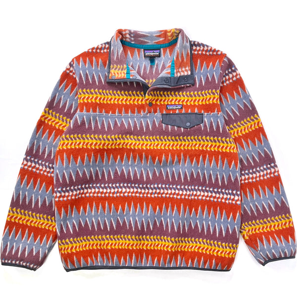 2017 Patagonia Womens Printed Synchilla Snap-T, Laughing Waters: Dark Ruby (L)