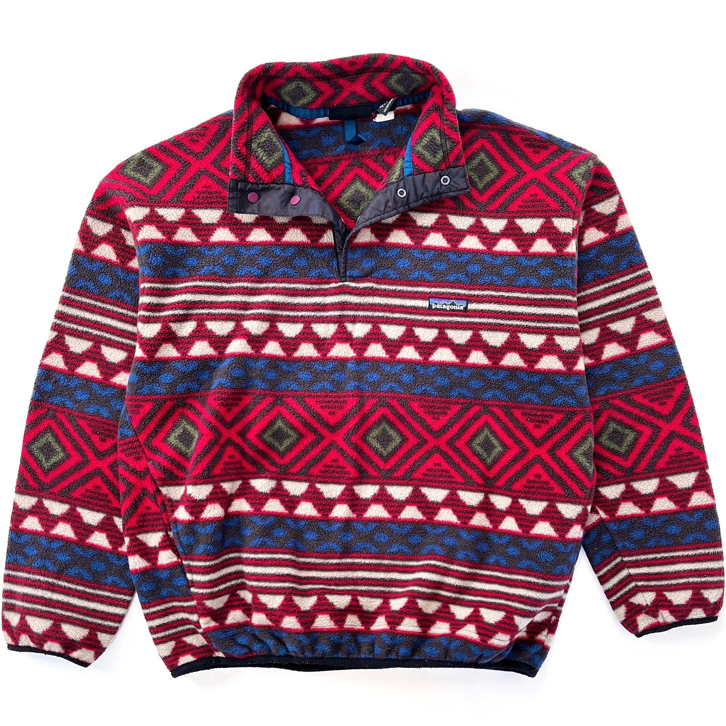 1996 Patagonia Made In The U.S.A. Printed Synchilla Snap-T, Saltillo: Burnt Chili (L)