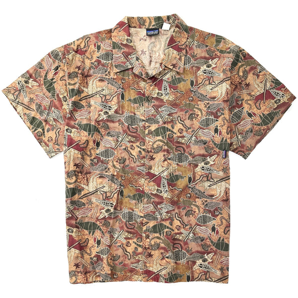 1999 Patagonia Mens Air Conditioned Cotton Print Shirt, Wombat: Olive (XL)