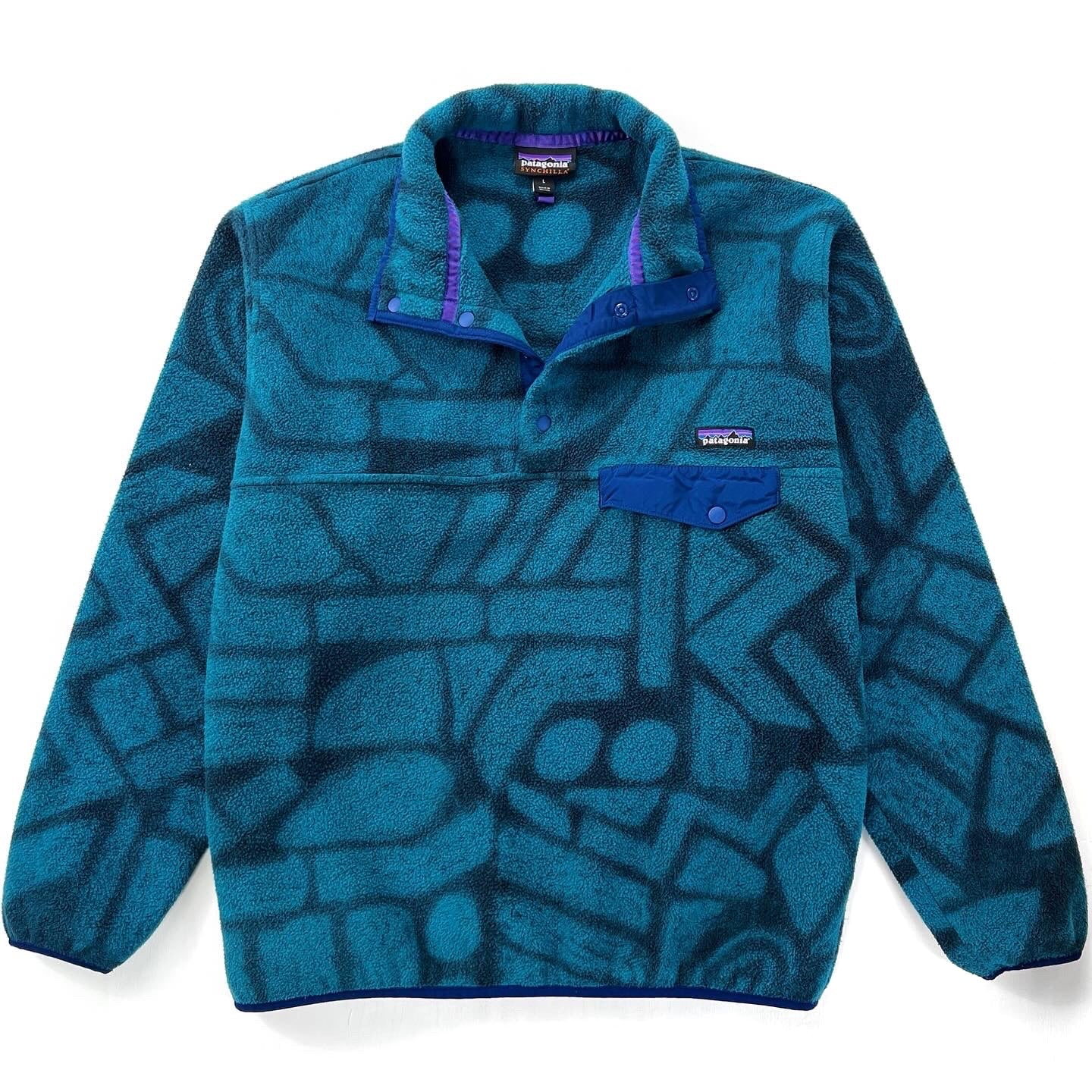 Patagonia Synchilla Snap T Fleece Blue Stripe Print Spring 2015 Men’s newest Sz L