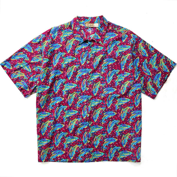 1993 Patagonia Mens A/C Cotton Print Shirt, Fish: Red (XL)