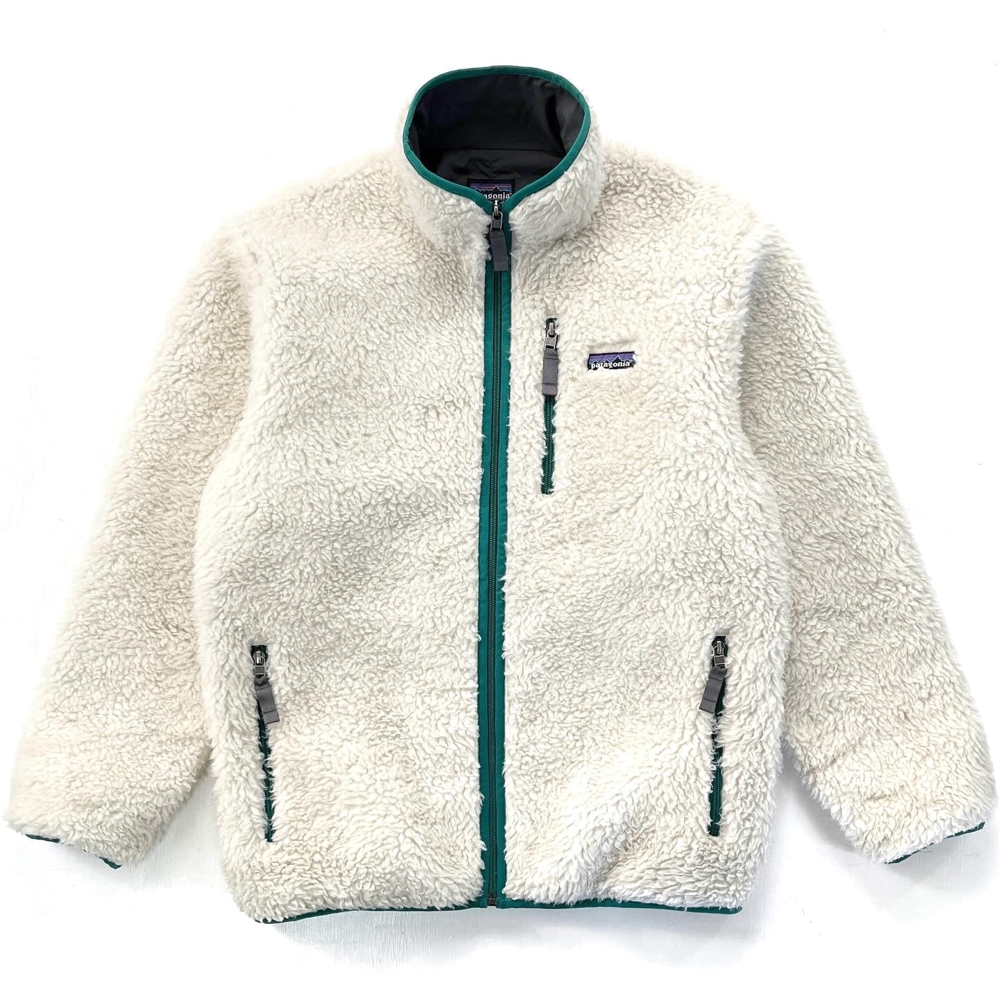2012 Patagonia Classic Retro-X “Deep Pile” Fleece Cardigan, Natural & Green (M)