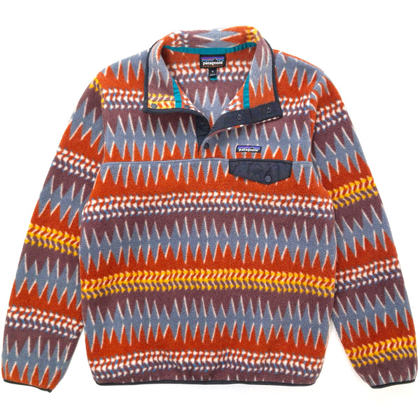 2017 Patagonia Womens Printed Synchilla Snap-T, Laughing Waters: Dark Ruby (M)
