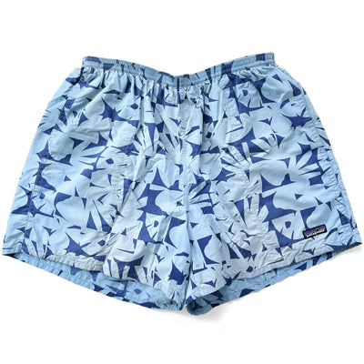 2005 Patagonia Mens 5” Printed Nylon Baggies Shorts, Light Blue (XL)