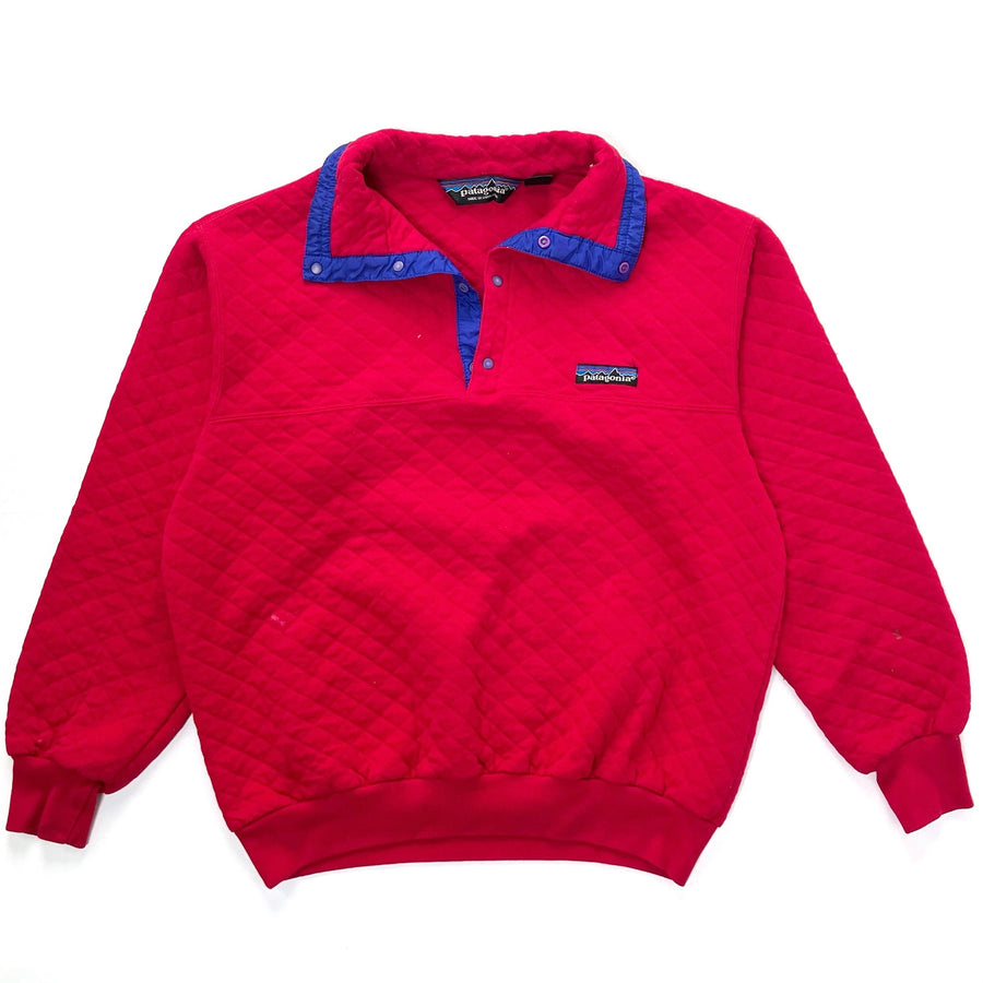 1986 Patagonia Womens Cotton Diamond Quilt Snap-T, Red & Cobalt (XS)