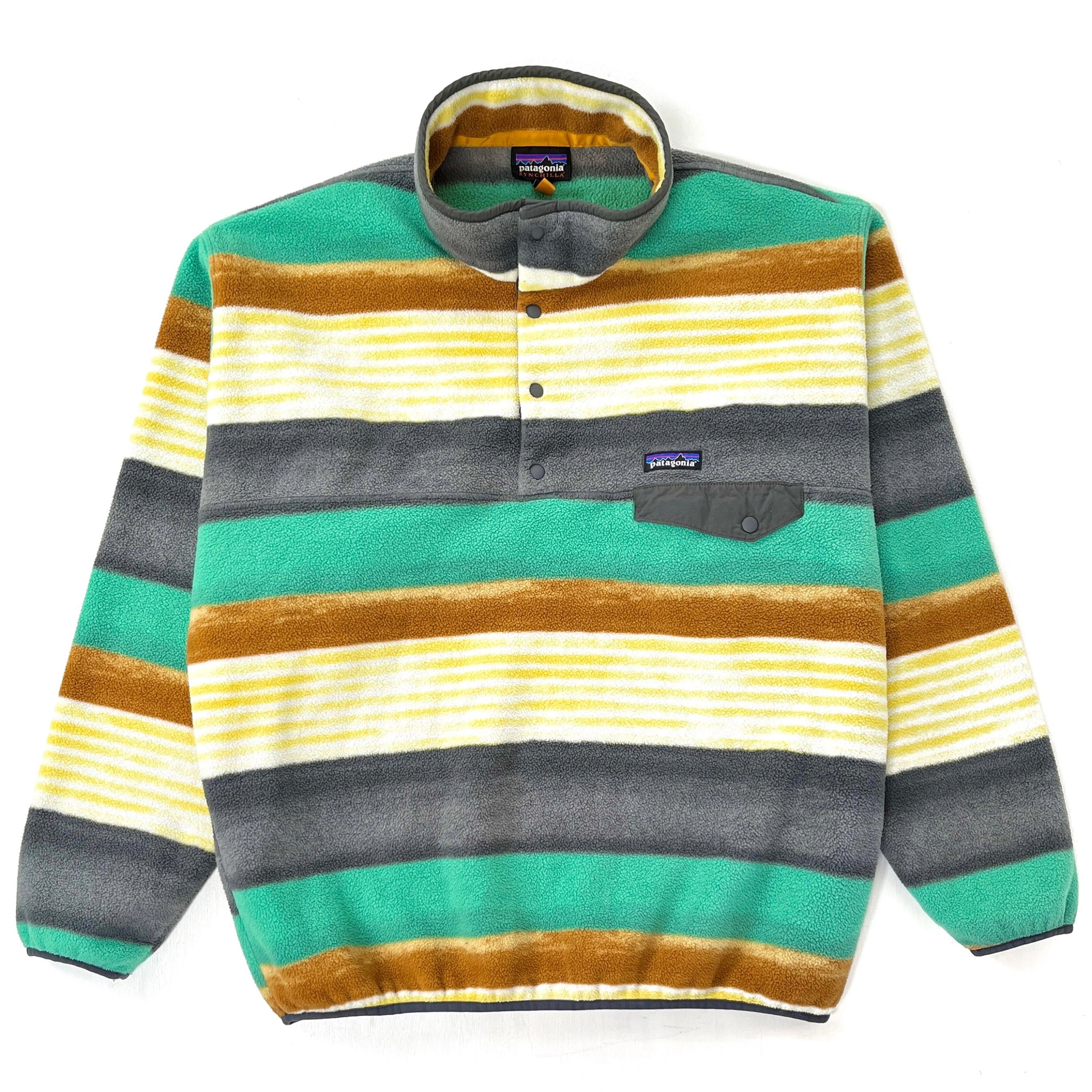 2016 Patagonia Printed Synchilla Snap-T, Painted Fitz Stripe: Forge Grey (XL)