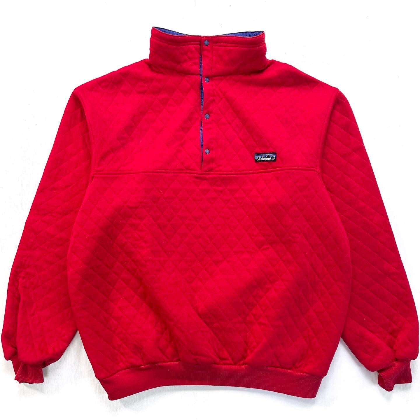1985 Patagonia Cotton Diamond Quilt Snap-T, Red & Cobalt (M)