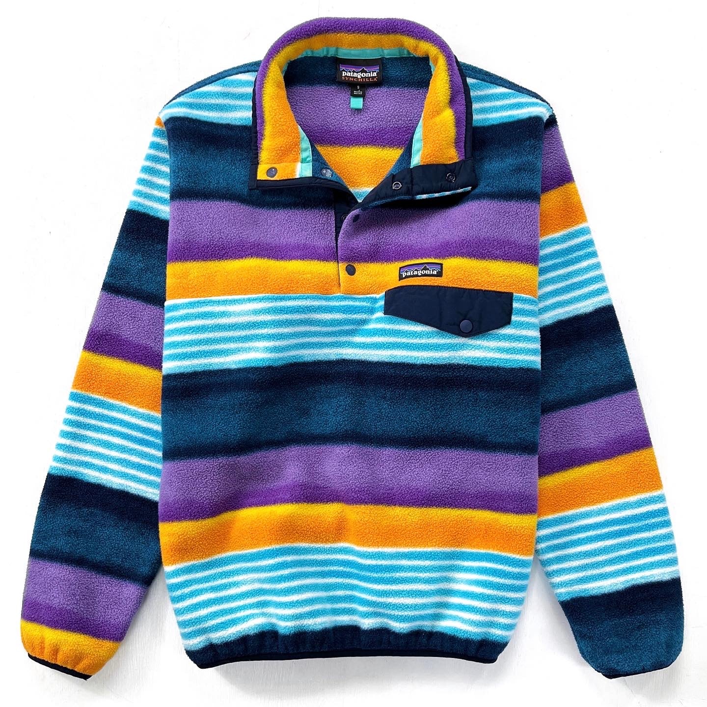 2016 Patagonia Printed Synchilla Snap-T, Painted Fitz Stripe: Navy (S)