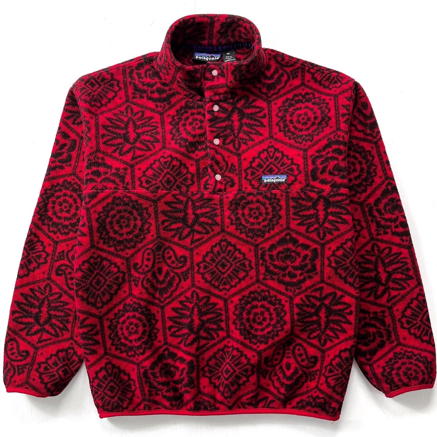 1995 Patagonia Printed Synchilla Snap-T, Nepali Hexagon: Chili (M)