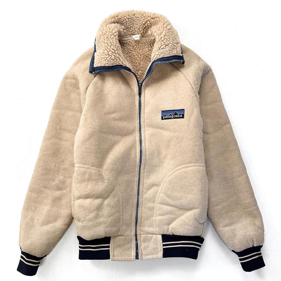 1982 Patagonia Full-Zip Pile Jacket, Light Tan & Navy (XS)