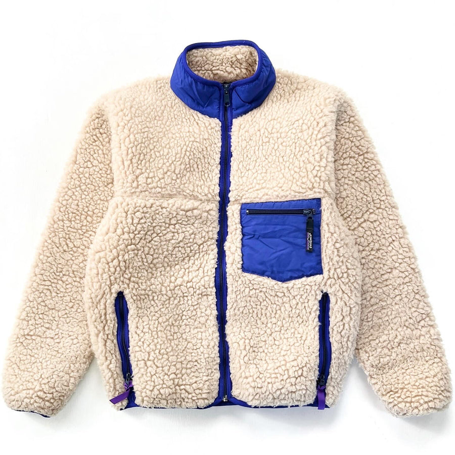 1989 Patagonia Retro Pile Cardigan, Natural & French Red (S/M)