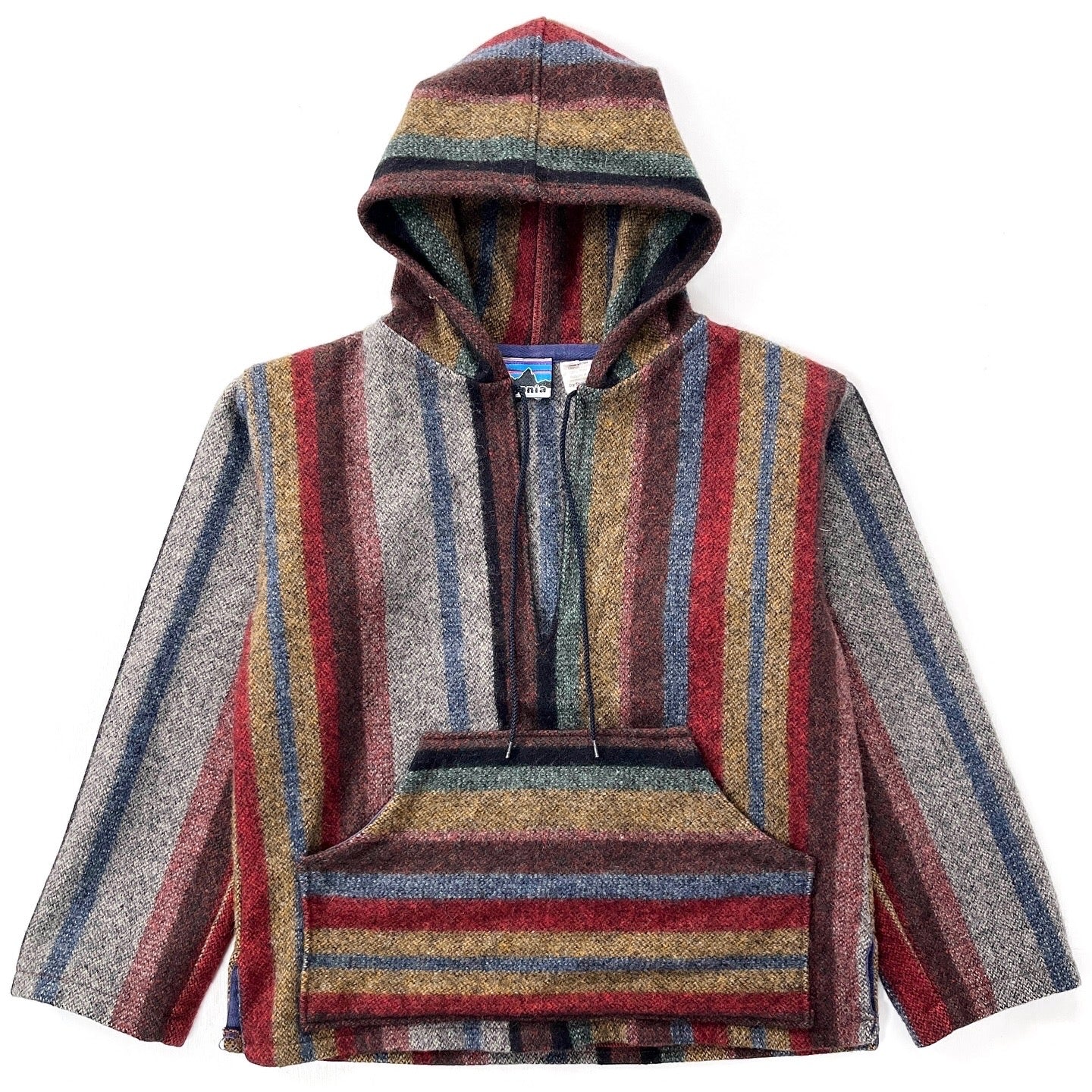 1970s Patagonia “Big Label” Hooded Cotton / Wool Baja Sweater, Multicolor Stripe (S)